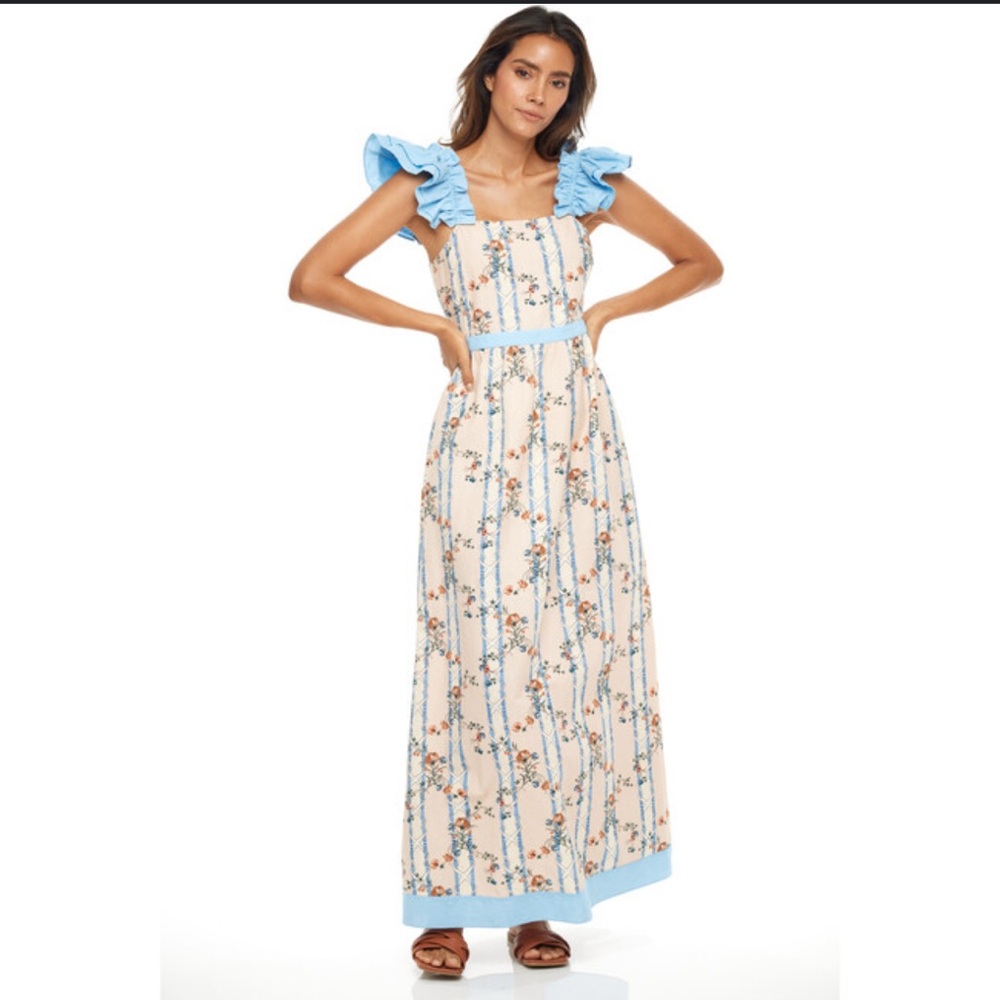 Floral Maxi Dress with Blue Accents